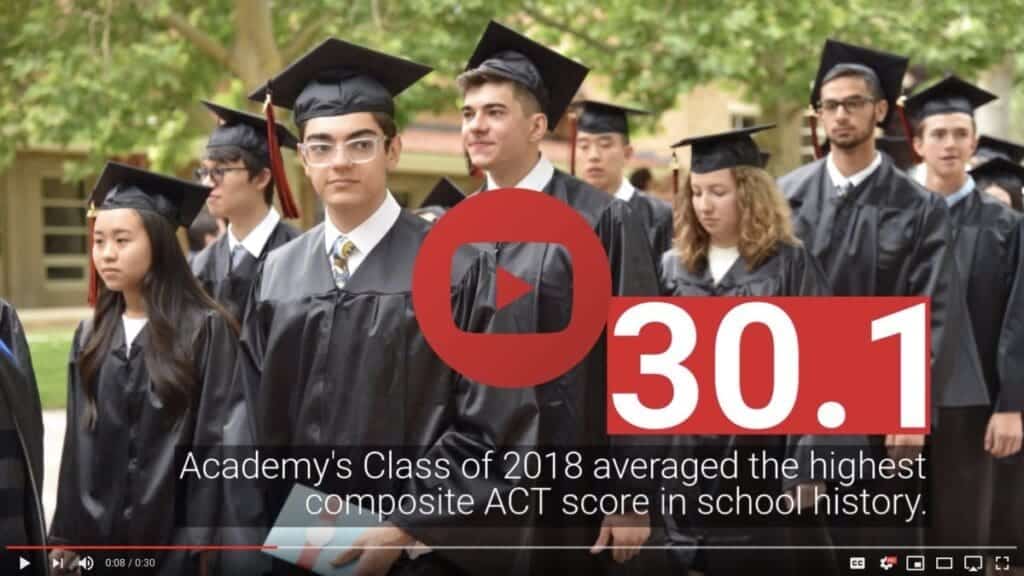 Highly competitive Albuquerque Academy students in graduation caps and gowns outdoors.
