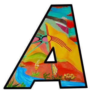 Vibrant Albuquerque Academy tribute art with colorful landscapes and creative design.