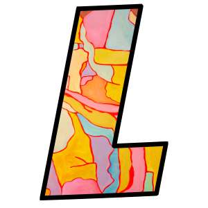 Colorful letter L art piece at Albuquerque Academy campus.