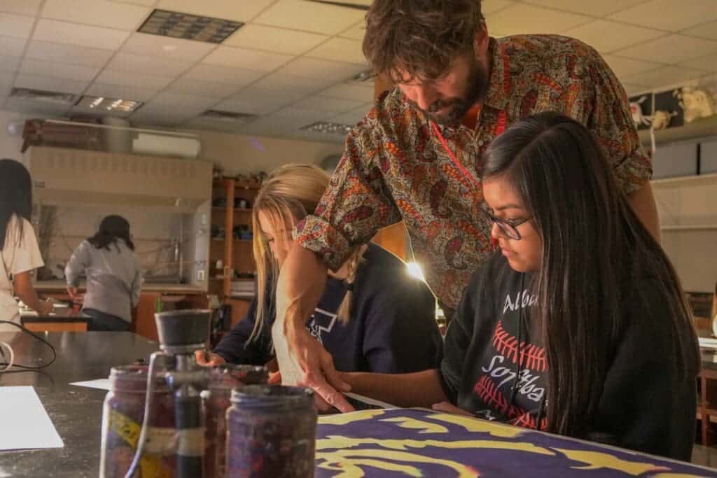 Hands-on art class at Albuquerque Academy with students and instructor.