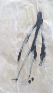 Mixed media, lone figure on white background