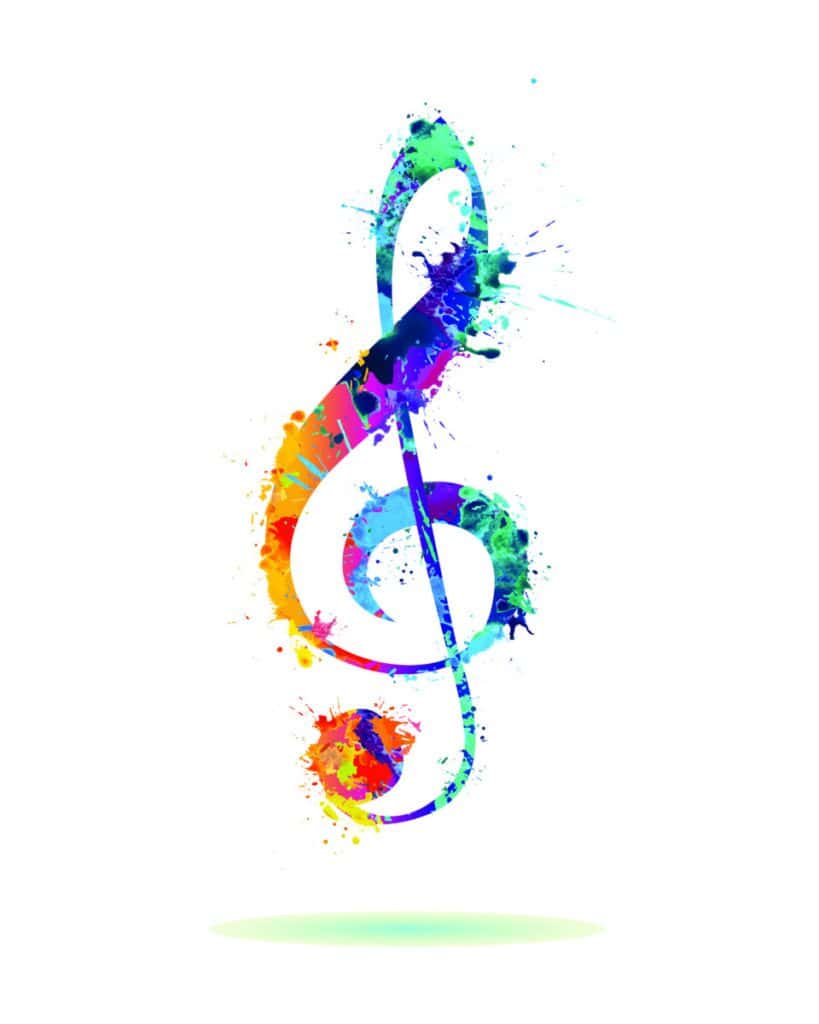 Vibrant watercolor treble clef symbol representing music education at Albuquerque Academy.