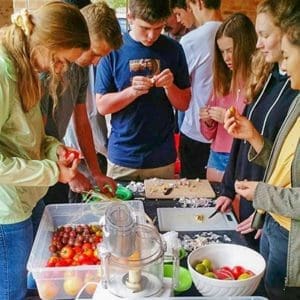 Students engaging in science activities at Albuquerque Academy research lab.