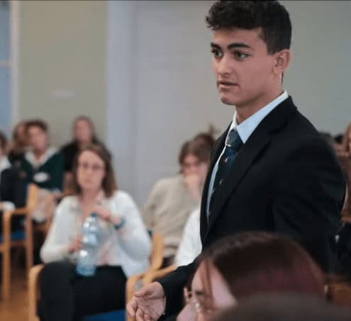 Student speaking in classroom at Albuquerque Academy, New Mexico.