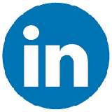 LinkedIn logo in blue circle.
