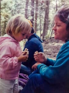 Family enjoying time in forest.