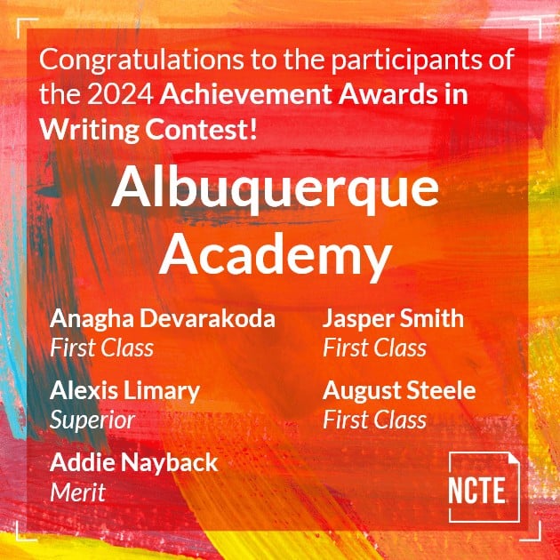 Achievement Awards Writing Contest winners at Albuquerque Academy in 2024.