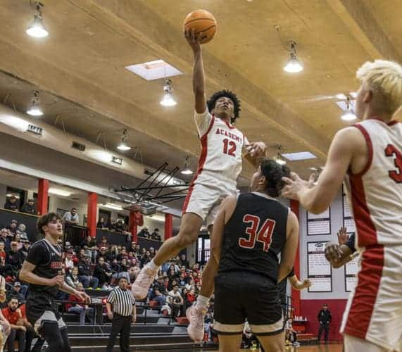 Albuquerque Academy basketball game with players in action during a competitive match.