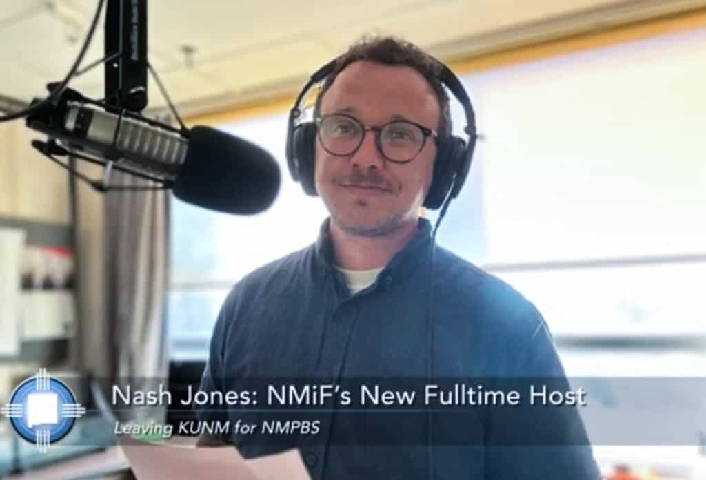 Nash Jones recording in a radio studio for NMIF interview.