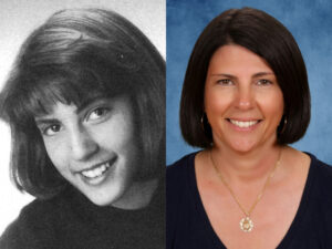 Bright student portrait in grayscale, showcasing classic school photography style.