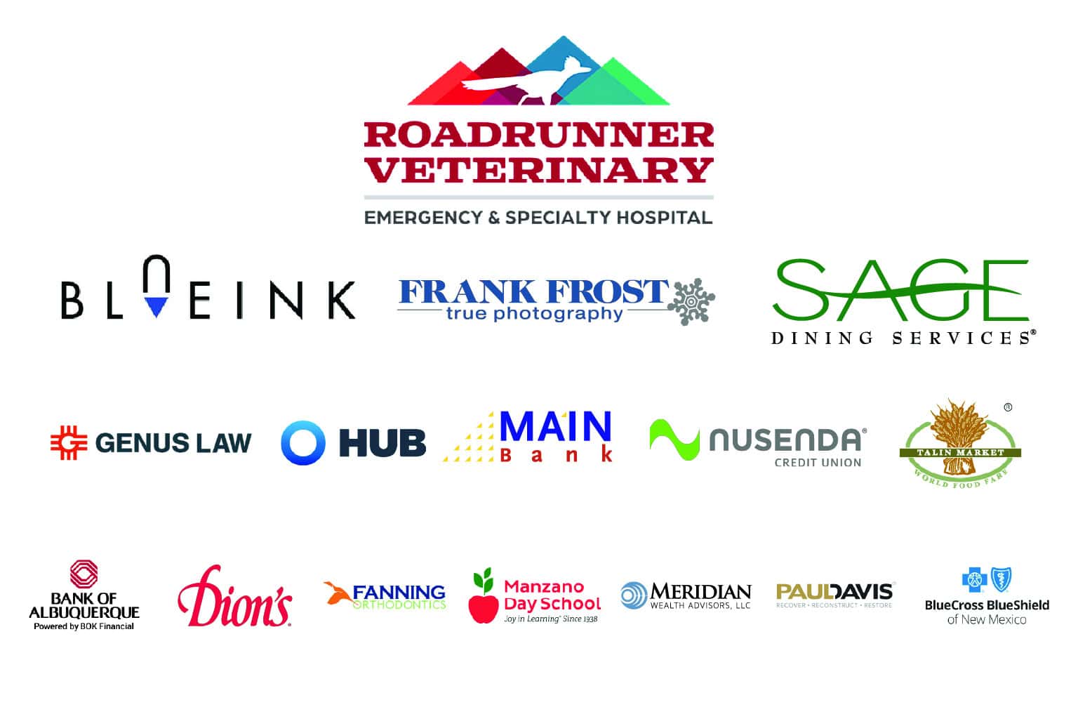 Collection of sponsor company logos on white background