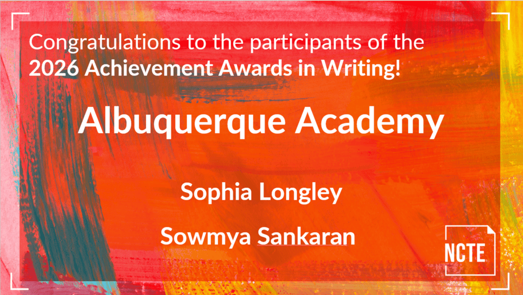 Albuquerque Academy students receiving 2026 Achievement Awards in Writing.